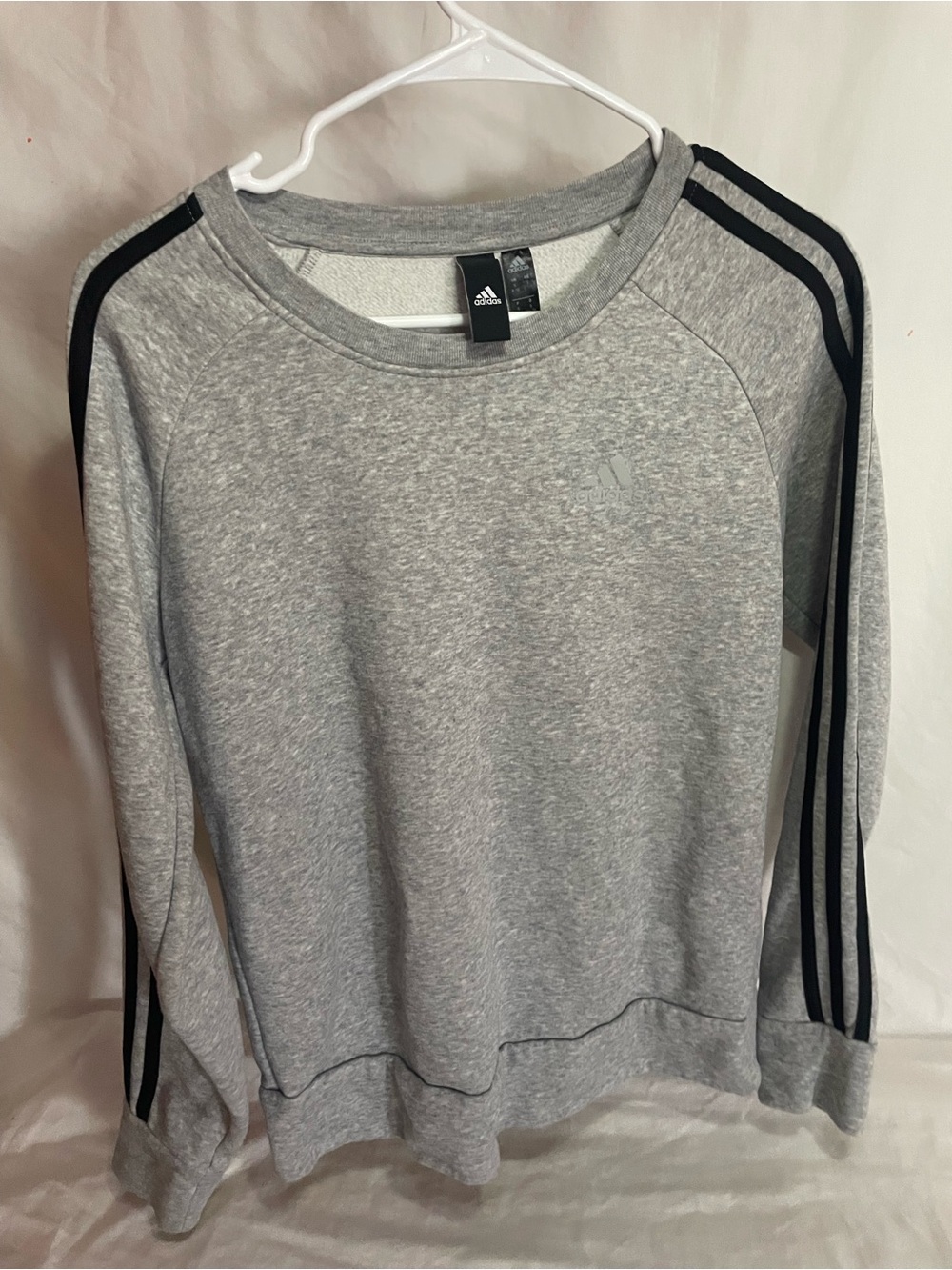 adidas Gray Crewneck Sweatshirt with Black Sleeve Stripes